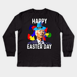 Joe Biden Happy Easter Day Autism Awareness Puzzle Piece Kids Long Sleeve T-Shirt